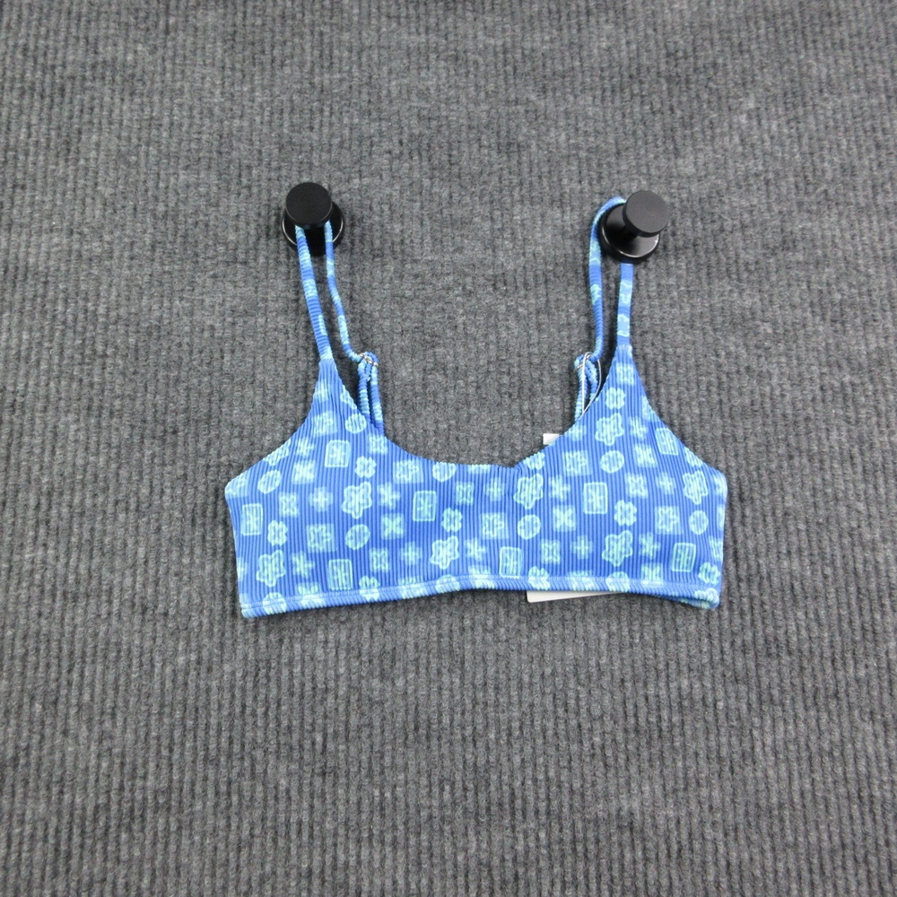 Honey Swim Bralette Womens S Blue Salty Ribbed Bralette Top Spaghetti NWT